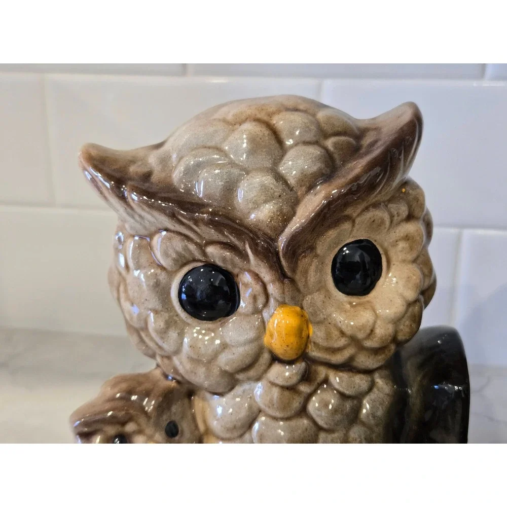 Unbranded Owl Bookends Unisex OS Brown Good Vintage Ceramic Mother Baby Set - Picture 6 of 13